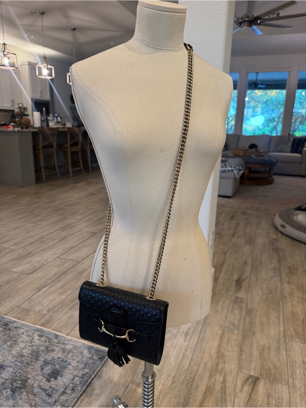 Gucci Emily Black Embossed GG Guccissima Crossbody with Gold Horsebit and Tassel - Picture 4 of 16